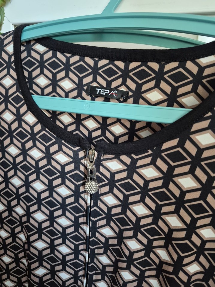 Kadın Kahverengi Desenli Fermuarlı Bluz - Görsel 5