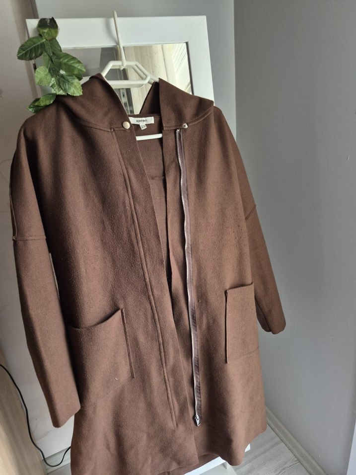 Drapeli Kahverengi Kadın Midi Kaban - Görsel 3