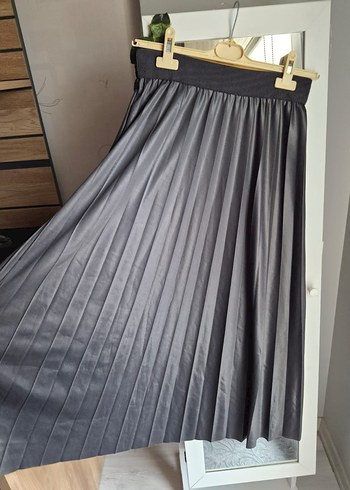 Gri Pliseli Uzun Kadın Etek - Görsel 2