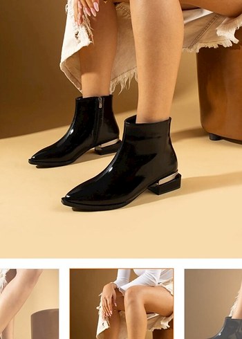 Parlak Siyah Topuklu Bot - Görsel 2