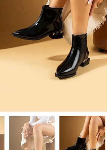 Parlak Siyah Topuklu Bot - Görsel 3