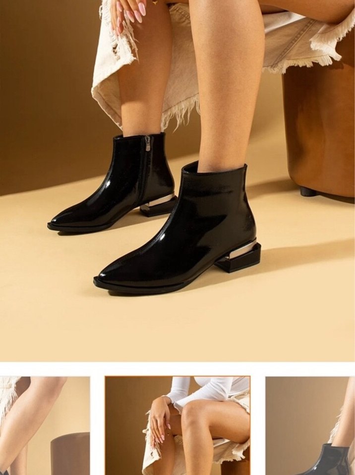 Parlak Siyah Topuklu Bot - Görsel 2