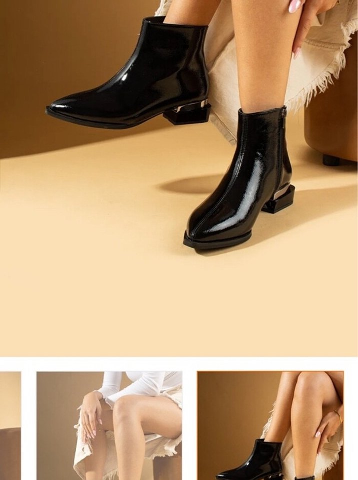 Parlak Siyah Topuklu Bot - Görsel 3