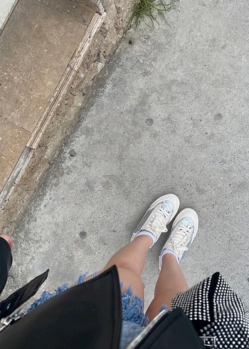 Simli Beyaz Gri Blok Topuklu Spor Ayakkabı - Görsel 7