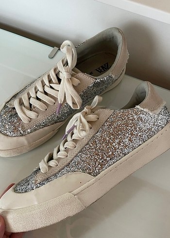 Simli Beyaz Gri Blok Topuklu Spor Ayakkabı - Görsel 3