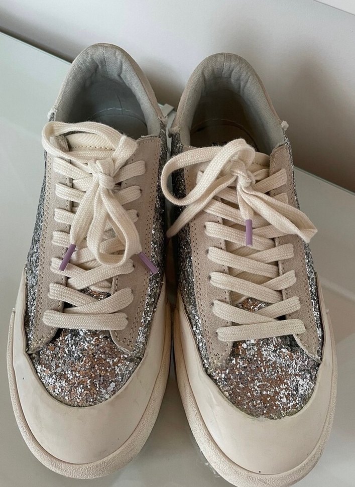 Simli Beyaz Gri Blok Topuklu Spor Ayakkabı - Görsel 5