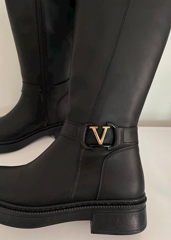 Siyah Deri Tokalı Kadın Dizüstü Bot - Görsel 5