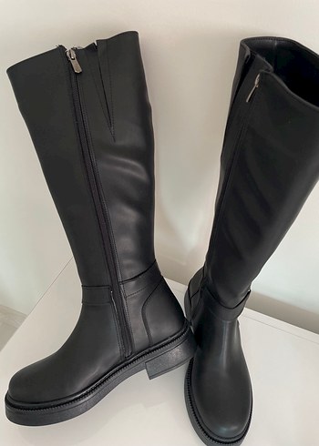 Siyah Deri Tokalı Kadın Dizüstü Bot - Görsel 2