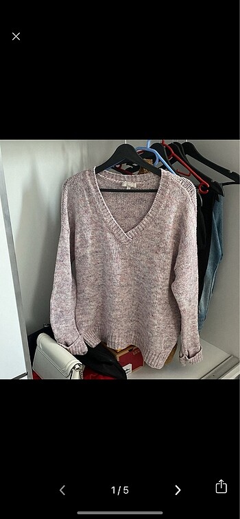 Twist pembe lila desenli kazak