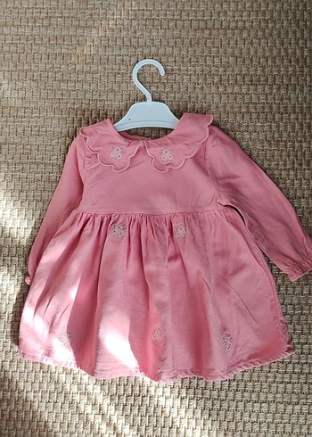 Pembe Nakışlı Keten Kız Elbise