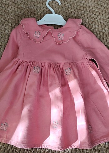 LC Waikiki Pembe Nakışlı Keten Kız Elbise