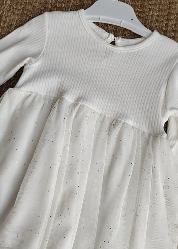 HelloBaby Kız Çocuk Beyaz Pamuklu Uzun Kollu Fırfırlı Elbise