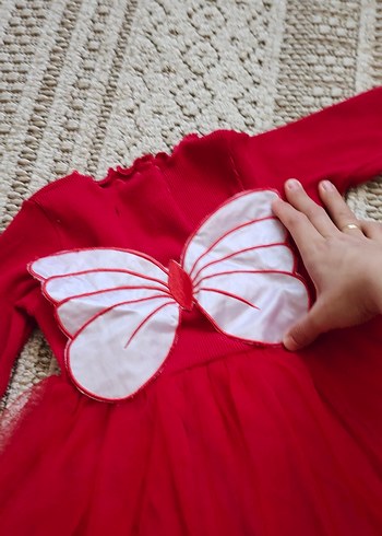 Kız Çocuk Kırmızı Uzun Kollu Fırfırlı Elbise - Görsel 3