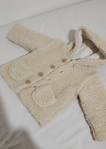 Kapüşonlu  Çocuk Bej Triko Kaban - Görsel 3