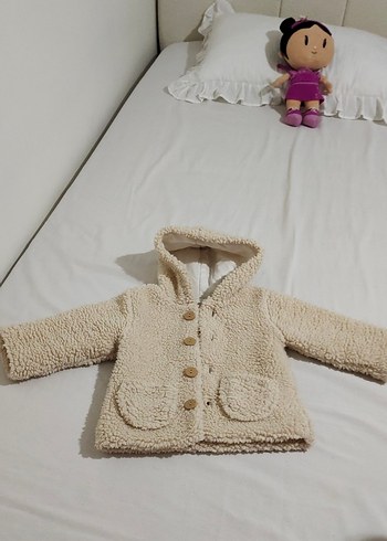 Kapüşonlu  Çocuk Bej Triko Kaban - Görsel 2