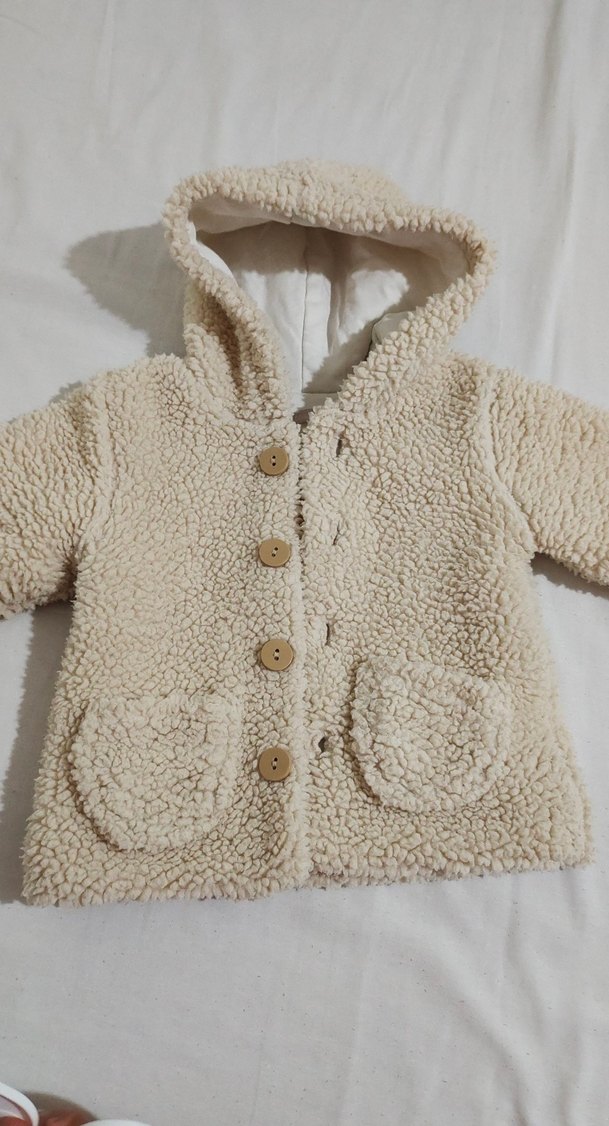 Kapüşonlu  Çocuk Bej Triko Kaban - Görsel 4