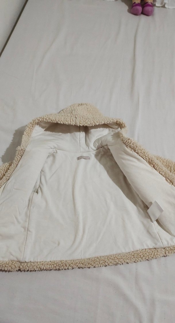 Kapüşonlu  Çocuk Bej Triko Kaban - Görsel 5