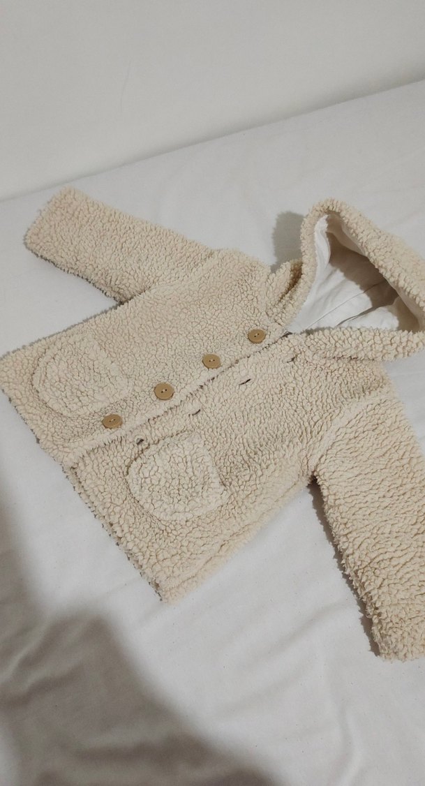 Kapüşonlu  Çocuk Bej Triko Kaban - Görsel 3