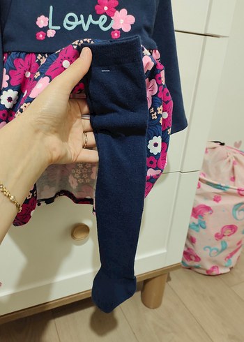 Çiçek Desenli Uzun Kollu Kız Elbisesi - Görsel 3