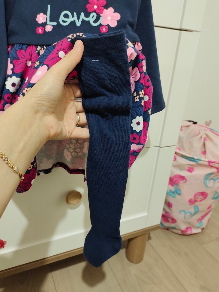 Çiçek Desenli Uzun Kollu Kız Elbisesi - Görsel 3