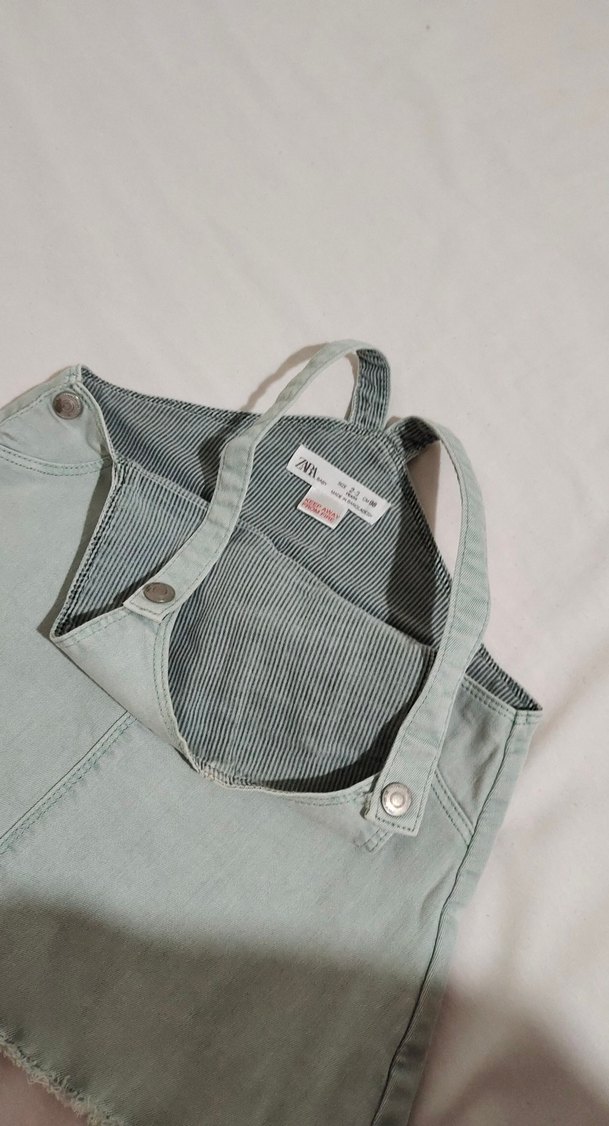 Gri Kısa Kot Salopet - Görsel 4