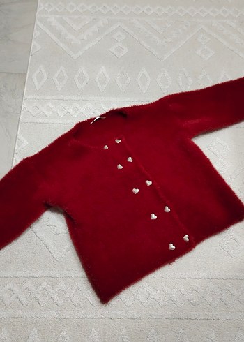 Düğmeli Kırmızı Kadın Triko Hırka - Görsel 3