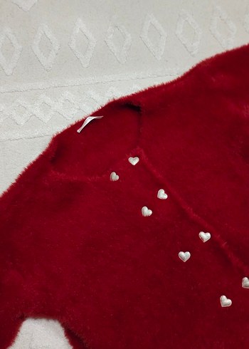 Düğmeli Kırmızı Kadın Triko Hırka - Görsel 4