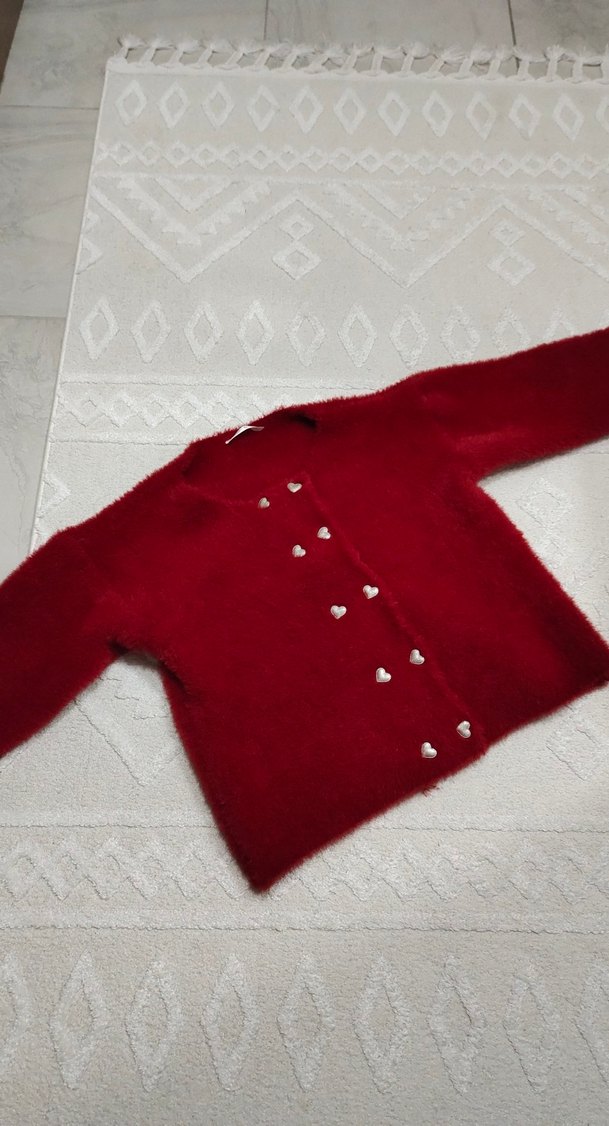 Düğmeli Kırmızı Kadın Triko Hırka - Görsel 3