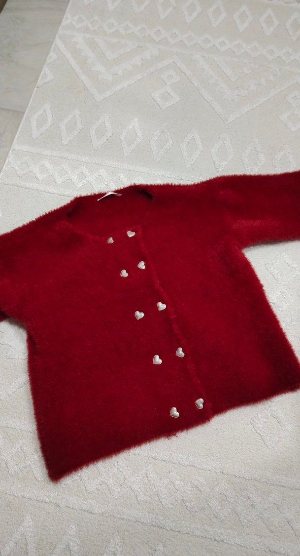 Düğmeli Kırmızı Kadın Triko Hırka - Görsel 2