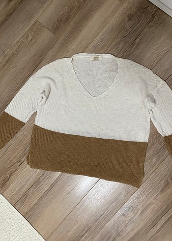 Pull&Bear V Yaka Örgü Kadın Kazak - Görsel 3