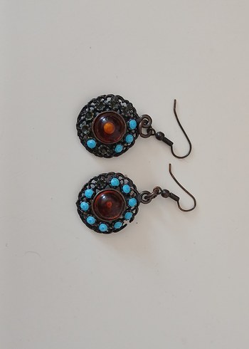 Boncuklu Turkuaz Nakışlı Mini Küpe
