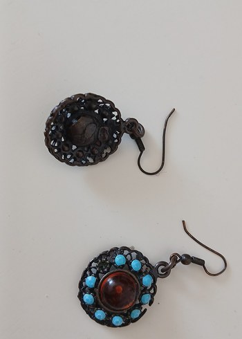 Diğer Boncuklu Turkuaz Nakışlı Mini Küpe