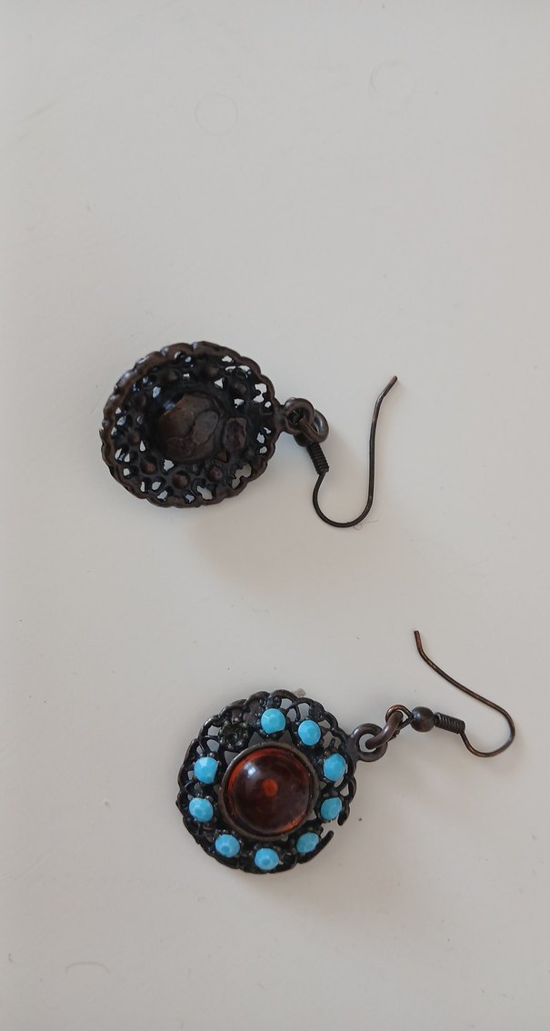 Boncuklu Turkuaz Nakışlı Mini Küpe - Görsel 2