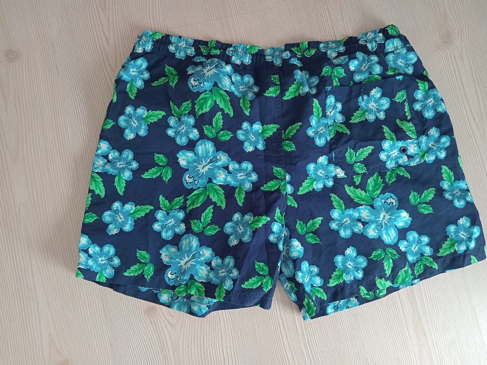 Bohem Mavi Çiçek Desenli Düğmeli Şort - Görsel 2