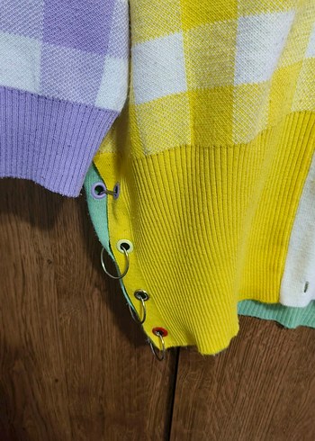 Düğmeli Renkli Kadın Hırka - Görsel 7