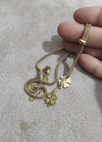 Diğer çelik yonca kolye gold