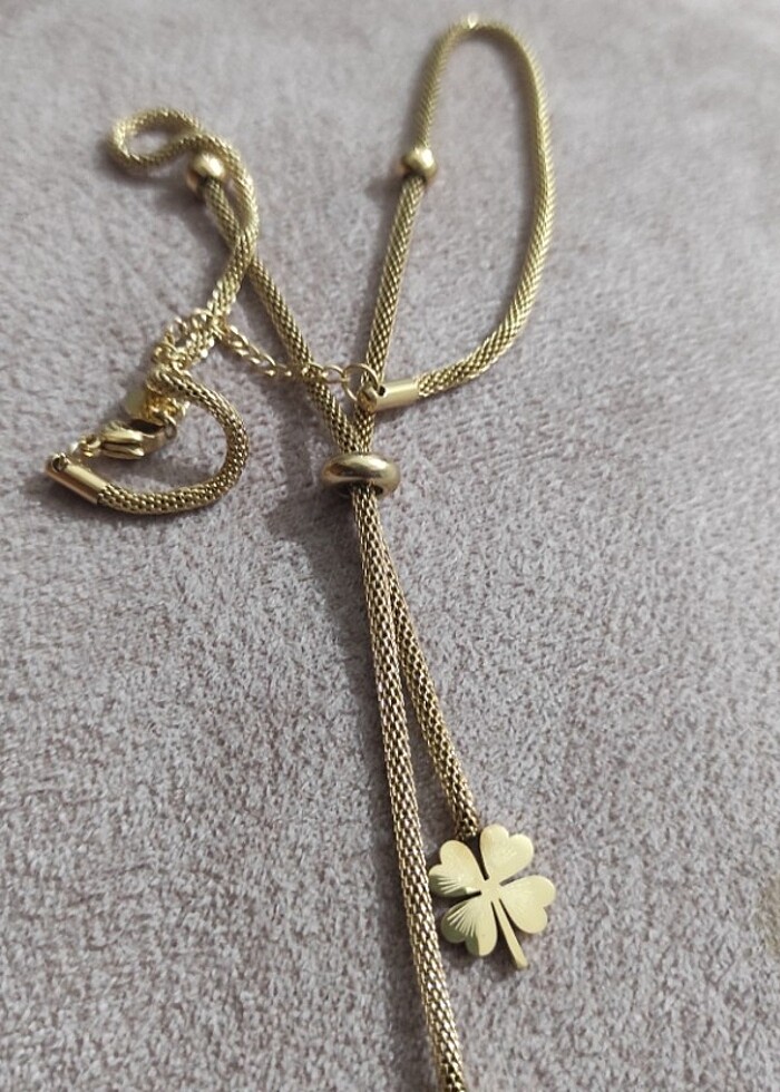 çelik yonca kolye gold - Görsel 2