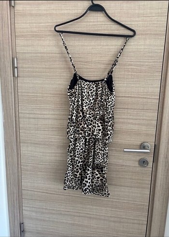Leopar Desenli Kısa Askılı Tulum - Görsel 5