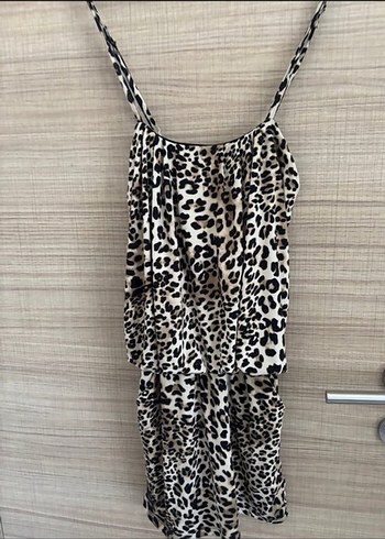 Leopar Desenli Kısa Askılı Tulum - Görsel 4