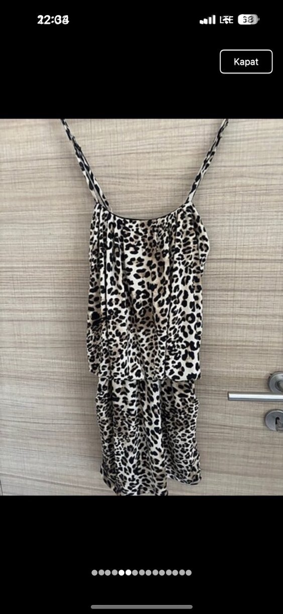 Leopar Desenli Kısa Askılı Tulum - Görsel 3