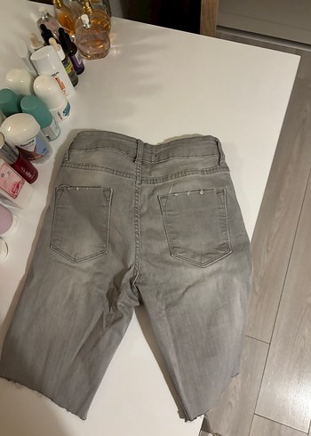 Gri Midi Denim Kadın Şort - Görsel 6