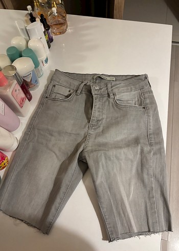 Gri Midi Denim Kadın Şort - Görsel 2