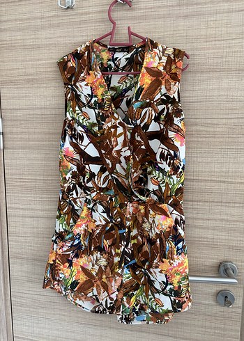 Kahverengi V Yaka Bohem Kolsuz Mini Tulum - Görsel 2