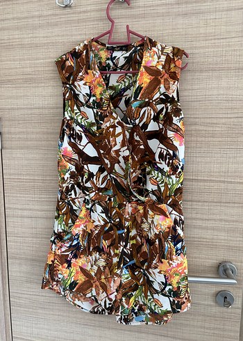 Kahverengi V Yaka Bohem Kolsuz Mini Tulum - Görsel 3