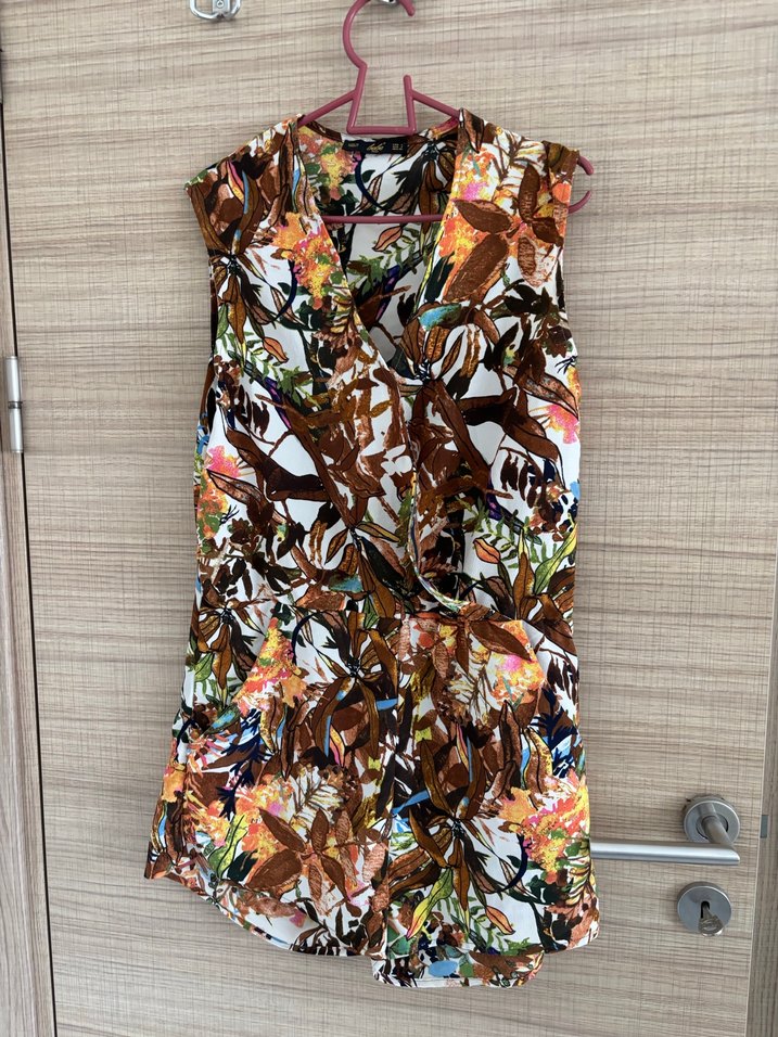 Kahverengi V Yaka Bohem Kolsuz Mini Tulum - Görsel 3