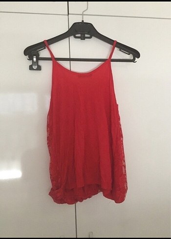 Kırmızı Dantelli Mini Askılı Bluz - Görsel 6