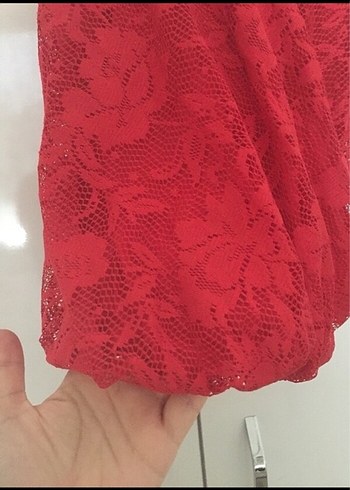 Kırmızı Dantelli Mini Askılı Bluz - Görsel 3
