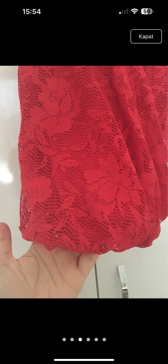 Kırmızı Dantelli Mini Askılı Bluz - Görsel 4