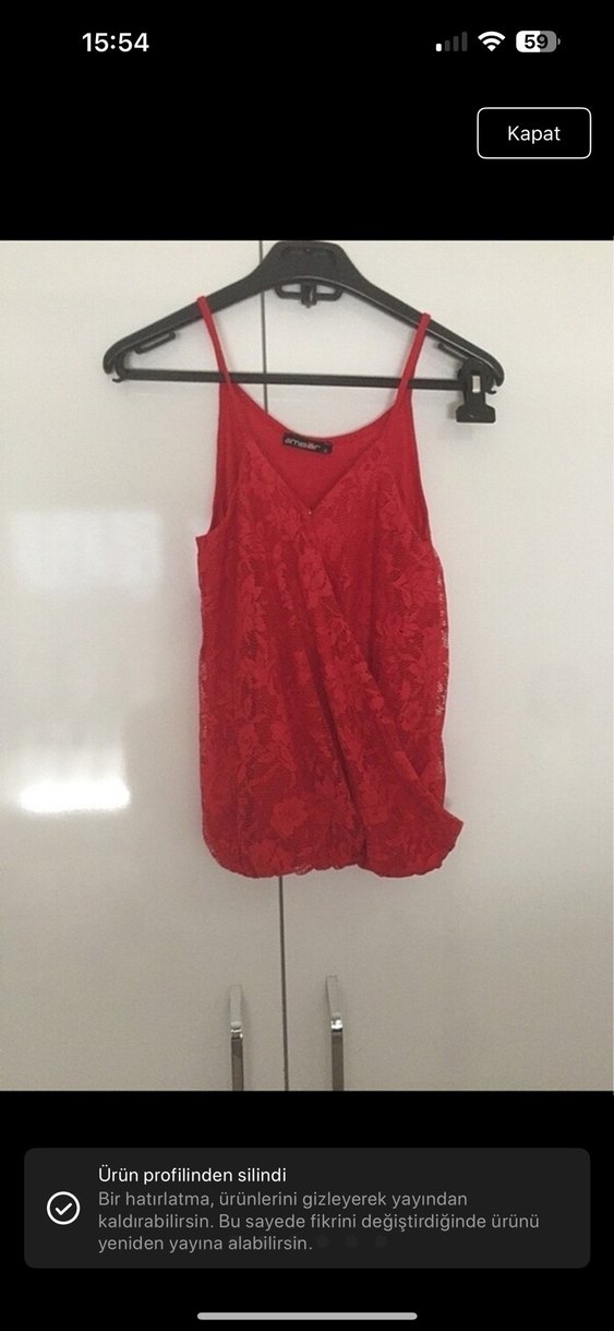 Kırmızı Dantelli Mini Askılı Bluz - Görsel 2