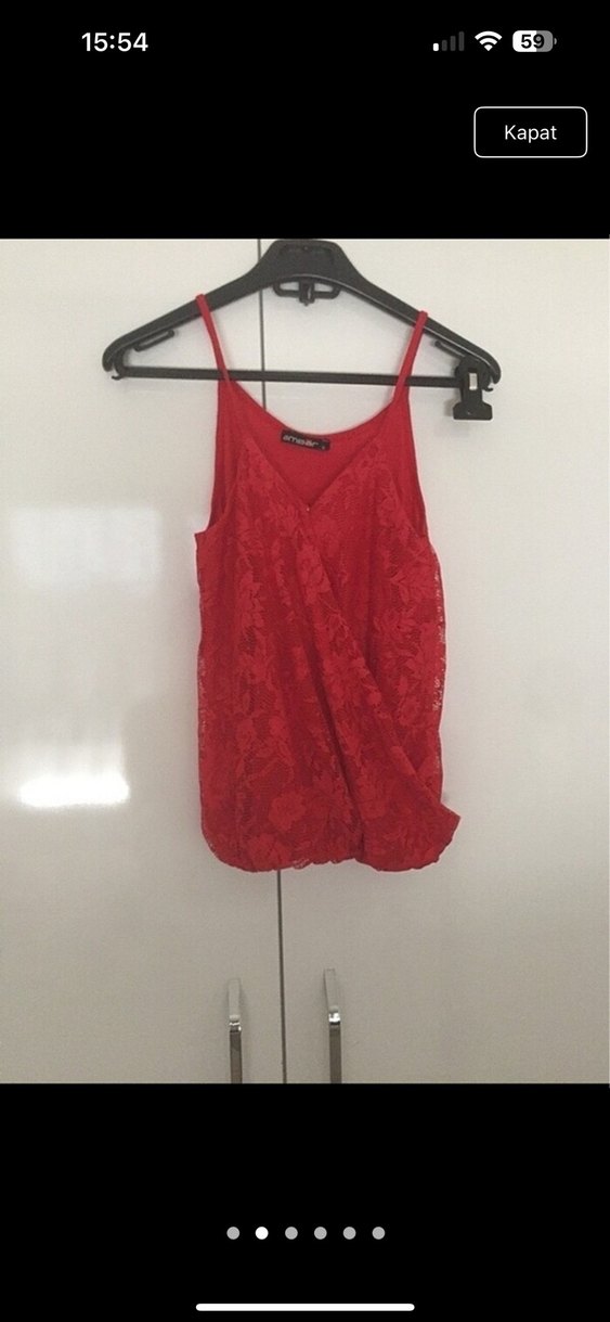 Kırmızı Dantelli Mini Askılı Bluz - Görsel 5